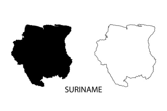 Suriname map vector, isolated on white background. Black template, flat earth. Simplified, generalized with round corners.