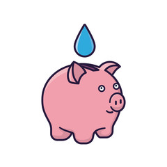Water saving concept. Drop falling into piggy bank isolated  vector illustration