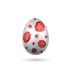 Easter egg 3D icon. Red silver egg, isolated white background. Bright realistic design, decoration for Happy Easter celebration. Holiday element. Shiny pattern. Spring symbol. Vector illustration