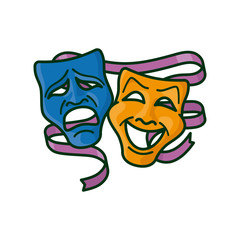 Theater masks for tragedy and comedy isolated vector illustration for Theater Day