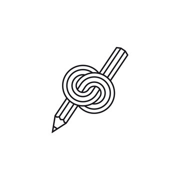 Knotted pencil vector line icon