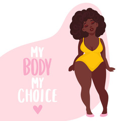 Plus size Woman dressed in swimsuits. Body positive.