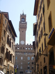 Obraz premium Clock tower, in Palazzo Vecchio's Arnolfo Tower, viewed from a side street, Florence, Italy