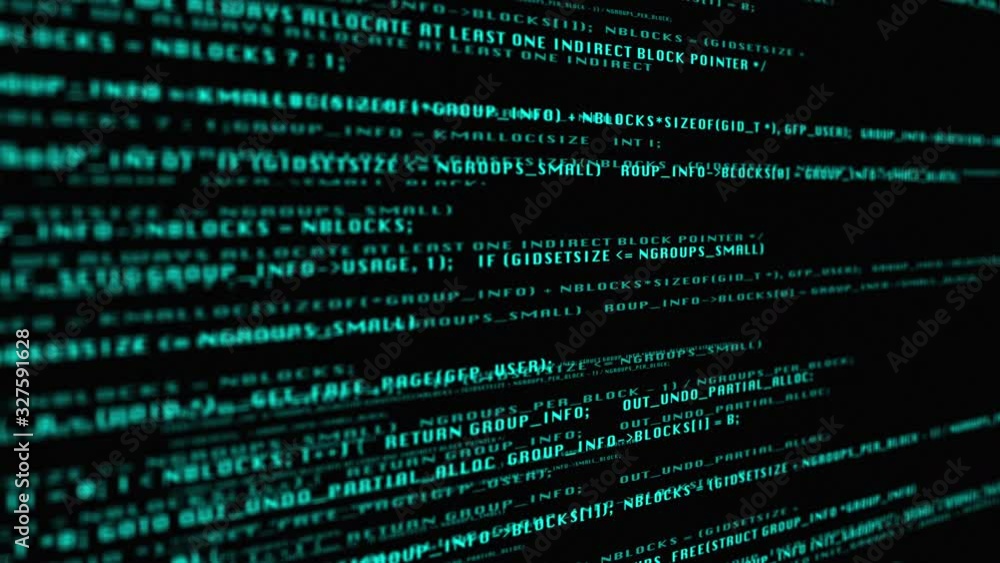 Aufkleber Hacker Computer Screen Program Code Security Data Protection. Side Way Focused On Foreground Footage Digital Running Encryption Footage.