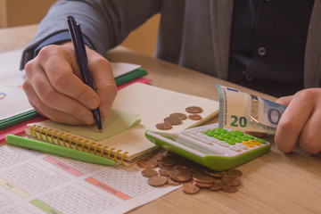 guy is counting money. businessman can earn a lot of money. Man can find several way for earning money
