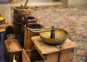 Old-fashioned manual coffee making tools