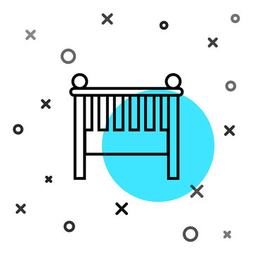 recommend clip art: Black line Baby crib cradle bed icon isolated on white background. Random dynamic shapes. Vector Illustration
