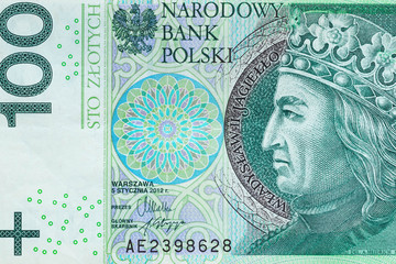 100 PLN, banknotes depicting the King of Poland. Top view