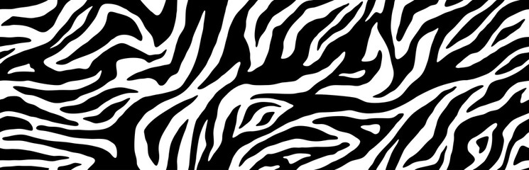 Zebra fur  - stripe skin, animal pattern. Repeating texture. Black and white seamless background. Vector