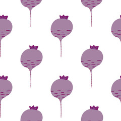 Hand drawn beet seamless pattern on white background. Doodle beetroot wallpaper.