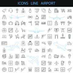 airplane icons. airport line icons