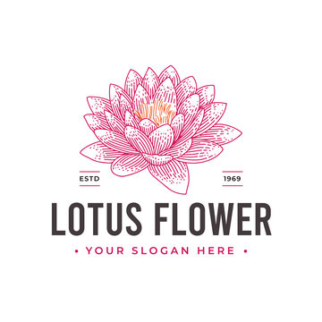 Vintage Lotus flower logo design