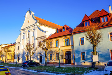 Colourful houses on the Main street of Kezmarok, Slovakia, a small town in Spis region