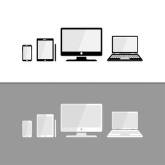 Vector device icons set. smart phone, tablet, desktop computer and laptop. Vector illustration of responsive web design
