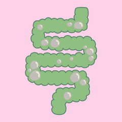 Illustration of a patient swollen intestines with gases in vector
