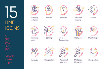 Mental activity color linear icons set