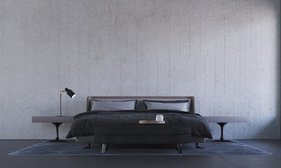 Minimal bedroom interior design and concrete texture wall background