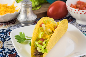 Classic tacos with ground beef and vegetables.