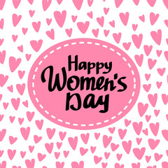 International Womens Day celebration greeting card design on hearts decorated white background.