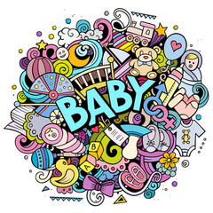 Obraz na płótnie Canvas Baby hand drawn cartoon doodles illustration. Creative art vector background.