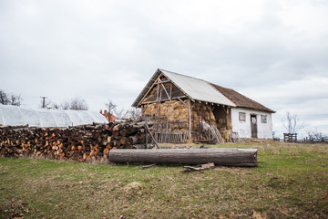Bales of hay at the rural agricultural farm