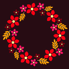 round frame template of flowers and leaves in autumn colors