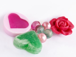 Obraz premium multicolor soaps and cosmetics for bath