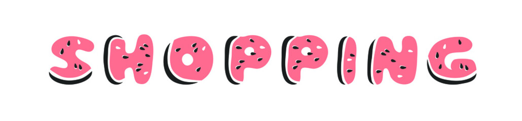 Watermelon ABC. Cartoon vector illustration fruits font. Hand drawn drawing vegetarian food. Actual Creative Vegan art work. Watermelon ABC and word