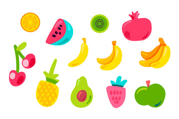 Tropical fruits flat vector set