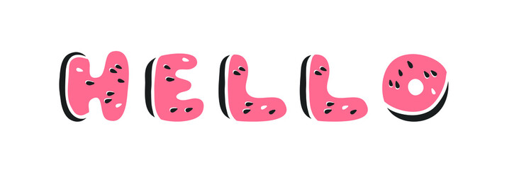 Watermelon ABC. Cartoon vector illustration fruits font. Hand drawn drawing vegetarian food. Actual Creative Vegan art work. Watermelon ABC and word