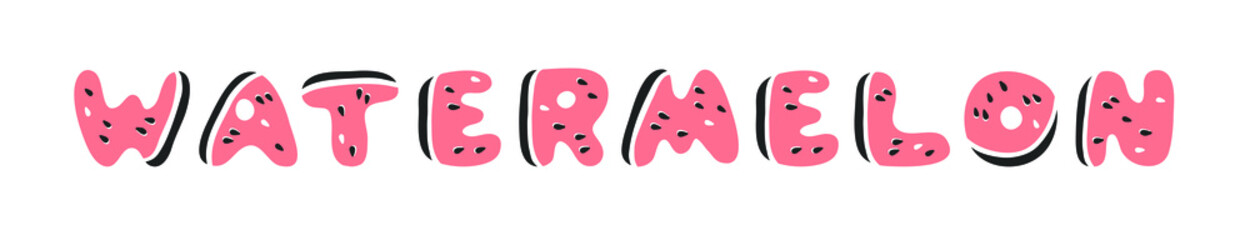 Watermelon ABC. Cartoon vector illustration fruits font. Hand drawn drawing vegetarian food. Actual Creative Vegan art work. Watermelon ABC and word