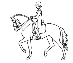 Fototapeta premium Vector simple image of a rider on a horse performing a dressage test
