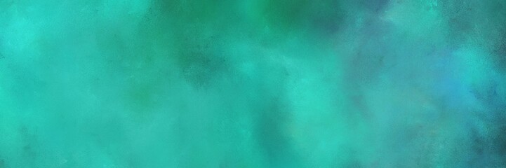 vintage painted art aged horizontal background texture with light sea green, teal blue and teal green color