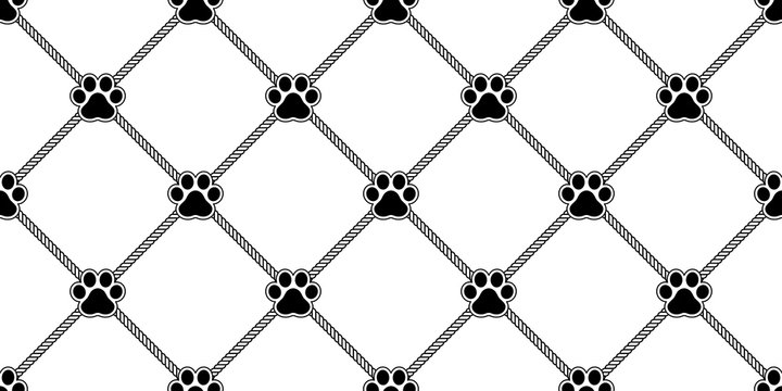 dog paw seamless pattern footprint vector rope french bulldog icon scarf isolated repeat wallpaper tile background cartoon doodle illustration white design