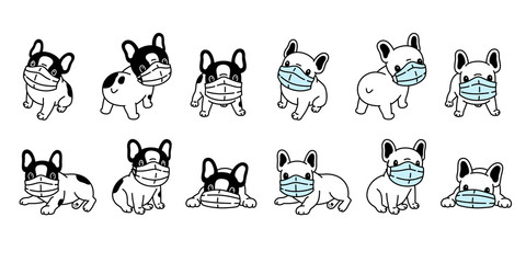 Obraz premium dog vector face mask covid 19 french bulldog coronavirus virus pm 2.5 icon teddy logo symbol character cartoon doodle illustration design