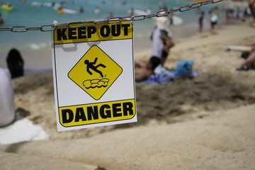 keep out danger sign at a beach in Hawaii