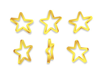 Shiny vector golden 3d stars isolated on white background.