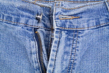 Denim blue jeans zipper and pockets as fashion background