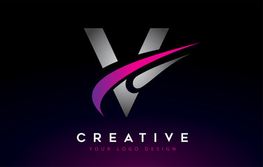 Creative V Letter Logo Design with Swoosh Icon Vector.