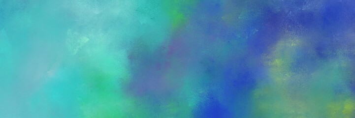 vintage painted art grunge horizontal banner background  with cadet blue, dark slate blue and medium turquoise color
