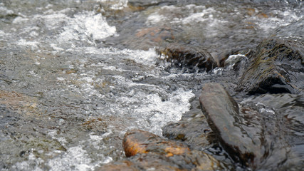 clear melt water in a creek on the mountains