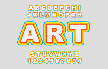 Rainbow Vector of stylized vintage font and alphabet. 80 s retro alphabet font.