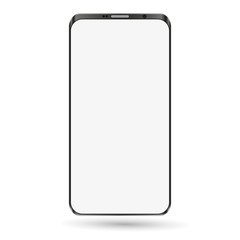 Smartphone mock up with blank screen. Realistick cell phone can be a template for infographics or presentation of interface. Frame less smartphone. Vector Illustration UI/UX design