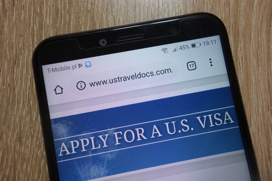 KONSKIE, POLAND - December 01, 2018: Ustraveldocs.com Website About Apply For U.S. Visa Displayed On Smartphone