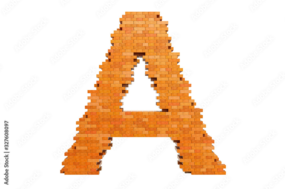 Fototapete bricks font, letter a from building bricks. 3d rendering