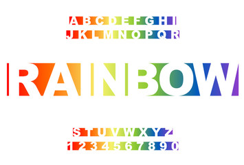 Rainbow Vector of stylized vintage font and alphabet. 80 s retro alphabet font.