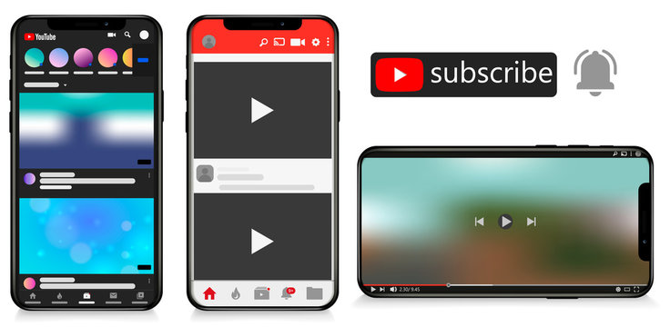 youtube Video channel online app concept interface, youtube Vector illustration. youtube on mobile phone