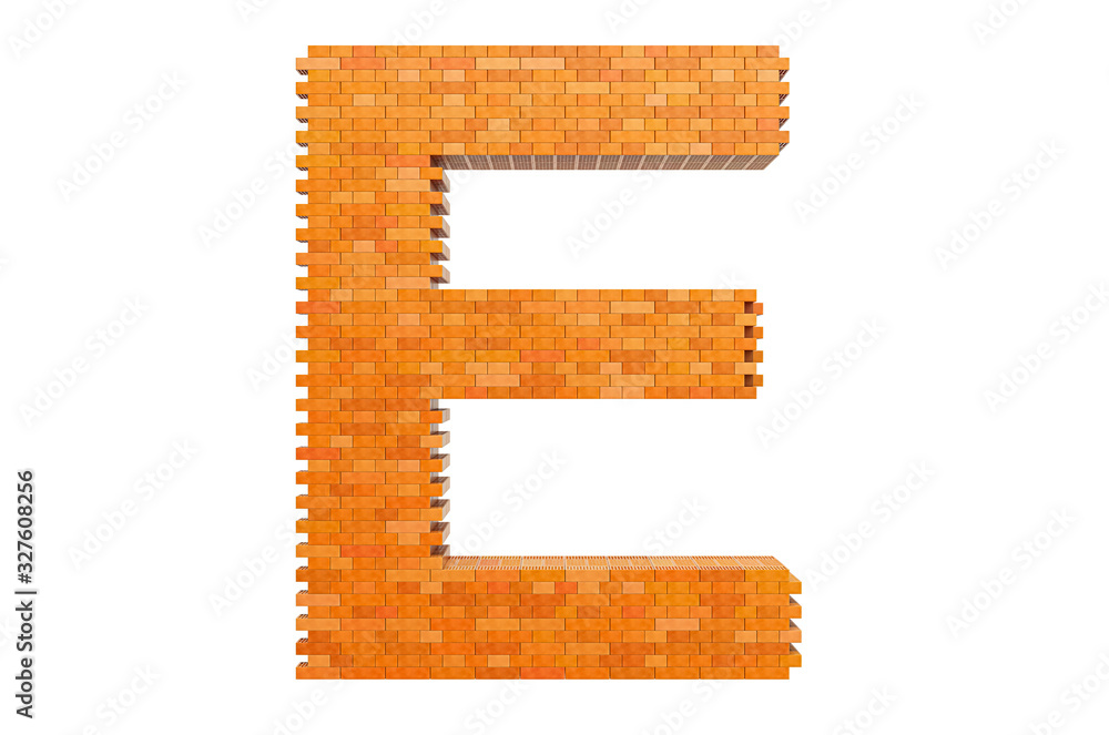 Fototapete bricks font, letter e from building bricks. 3d rendering