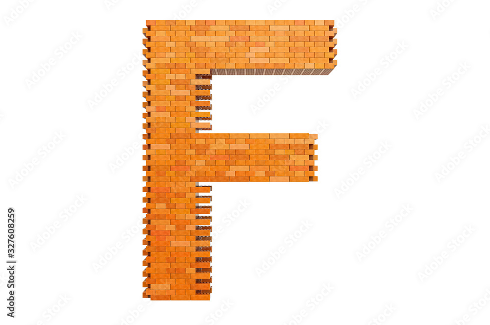 Fototapete Bricks font, letter F from building bricks. 3D rendering