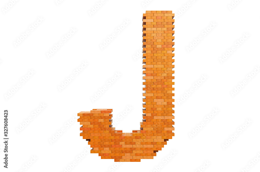 Fototapete bricks font, letter j from building bricks. 3d rendering